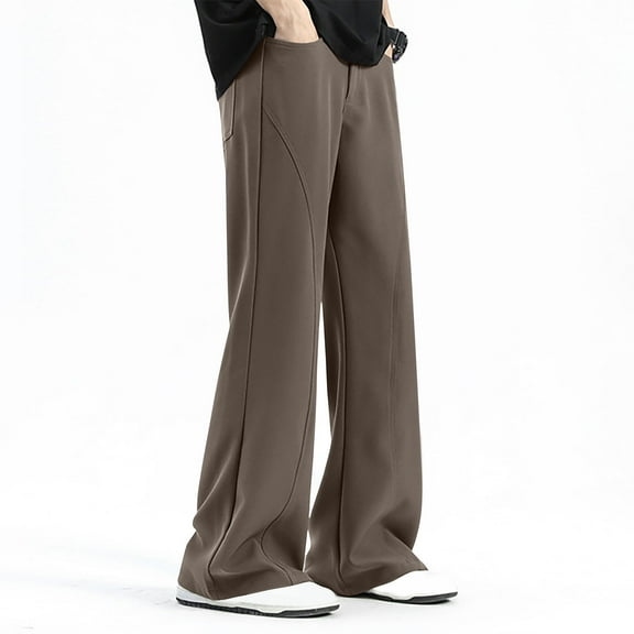 JXMVOJ Men's Pants Elastic Waist Drawstring Casual Trouser Lightweight Straight-Legs Loose Beach Yoga Pants Solid Color Pocket Workwear Pantscasual Straight Leg Pants