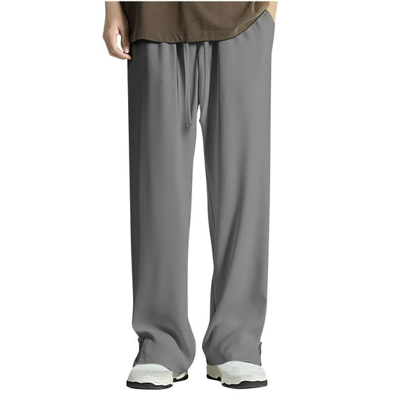 JXMVOJ Men's Pants Elastic Waist Drawstring Casual Trouser Lightweight Straight-Legs Loose Beach Yoga Pants Solid Color Pocket Workwear Pantscasual Straight Leg Pants