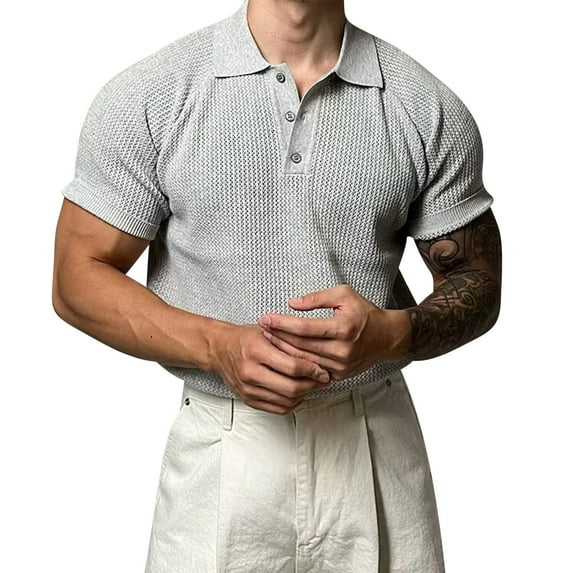 JXMVOJ Men's Polo Shirt Collar Short Sleeved Shirt Summer Casual Tops Solid Color Knitted Poloshirt with Button Fashion Leisure Tees Beach Sport Gym Blouses