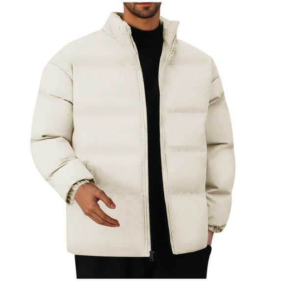 JXMVOJ Men's Puffer Jacket Thickened Winter Coat Warm Stand Collar Solid Color Zip Up Jacket Ski Bubble Coat