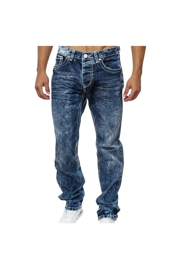 Men's Relaxed Fit Flex Jeans Fashion Zipper Button Solid Casual Pocket Sports Trousers Pants