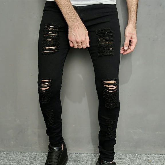 JXMVOJ Men's Ripped Slim Fit Straight Leg Jean Denim Pant Full Length Pants