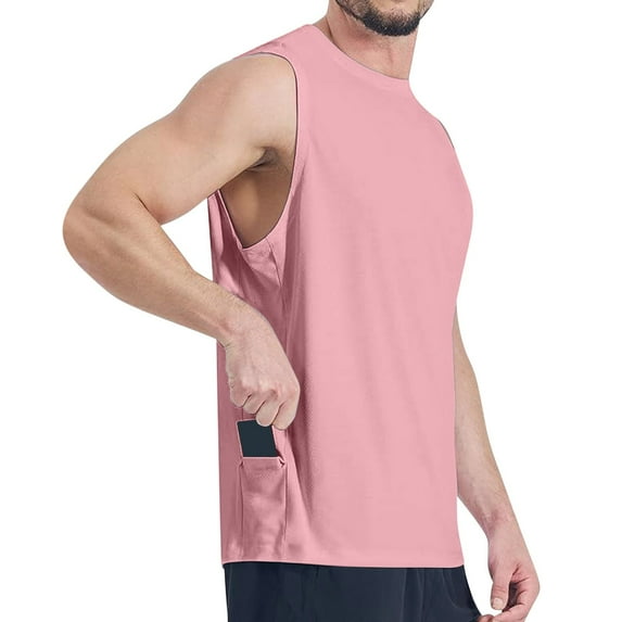 JXMVOJ Men's Sleeveless Sports Top Gym Muscle Shirt for Fitness, Running, Swimming, and Workout with Side Pockets, Breathable Mesh Fabric