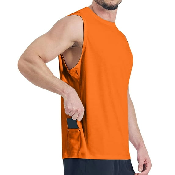 JXMVOJ Men's Sleeveless Sports Top Gym Muscle Shirt for Fitness, Running, Swimming, and Workout with Side Pockets, Breathable Mesh Fabric