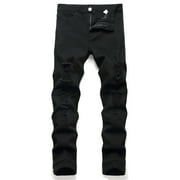 JXMVOJ Men's Slim Fit Stretch Jeans Ripped Skinny Jeans for Men, Distressed Straight Leg Fashion Comfort Flex Waist Pants
