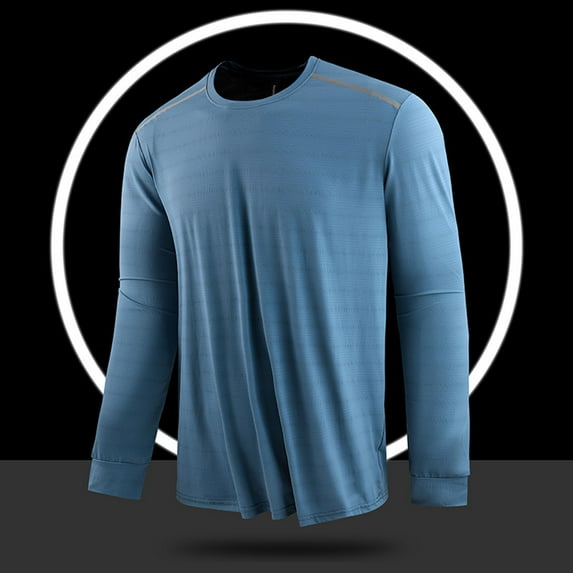 JXMVOJ Men's Solid Color Round Neck Long Sleeve Casual Sports Shirt, Nylon Spandex Blend, Lightweight Breathable Summer Fabric, Versatile for Outdoor, Running, Cycling, Gym Outfits
