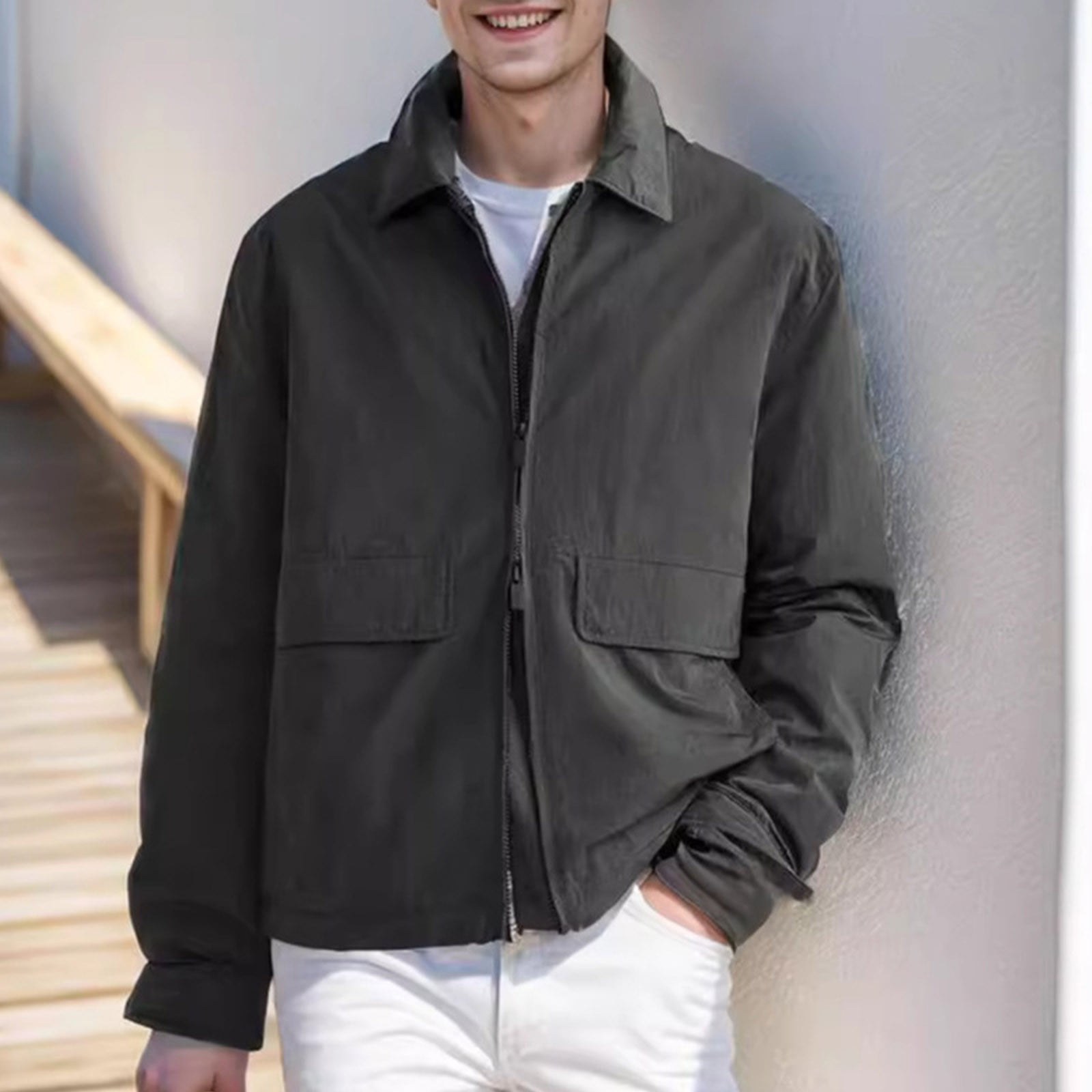 新品未使用　Boyfriend Standcollar Blouson Mens Faux Leather Jacket with Stand Collar & Zipper