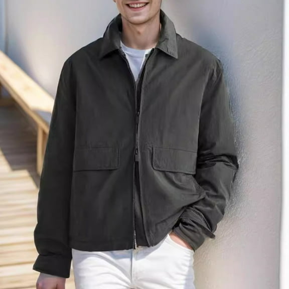 JXMVOJ Men's Stand Collar Jacket Lightweight Casual Windbreaker Full Zip Jacket with Shoulder Straps