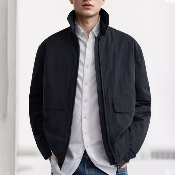 JXMVOJ Men's Stand Collar Jacket Lightweight Casual Windbreaker Full Zip Jacket with Shoulder Straps