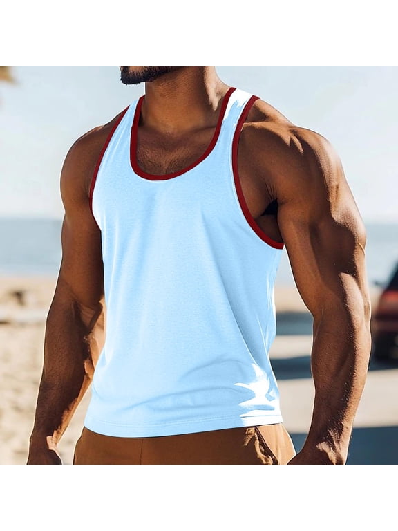 Men's Summer Breathable Cotton Polyester Sleeveless Tank Tops for Gym, Running, Outdoor Workouts with Muscle Enhancement Design