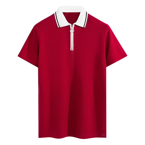 JXMVOJ Men's Summer Casual Color Block Zipper Collar Knit Top, Breathable, Soft Fabric, Short Sleeve, for Sports, Office, Travel, Outdoor Activities