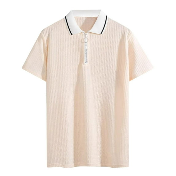 JXMVOJ Men's Summer Casual Color Block Zipper Collar Knit Top, Breathable, Soft Fabric, Short Sleeve, for Sports, Office, Travel, Outdoor Activities