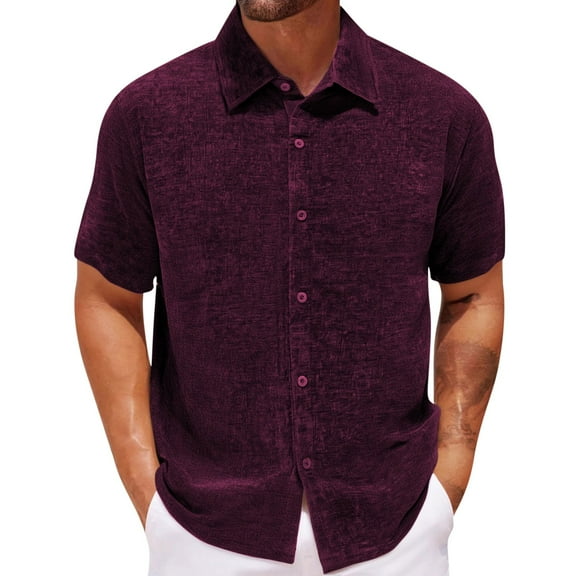 JXMVOJ Men's Summer Cuban Collar Shirt, Breathable Lightweight Button-Down Top, Solid Color Casual Shirt for Beach, Vacation, and Daily Wear