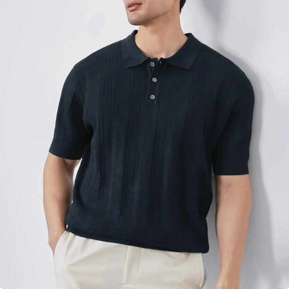 JXMVOJ Men's Summer Ice-Silk Mesh Hollow Lapel Knit Shirt Casual Fashion Sport, Lightweight Breathable Versatile Design for Young Adults