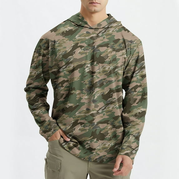 JXMVOJ Men's Summer Lightweight Breathable UPF50+ Hooded Shirt Polyester Quick-Dry Outdoor Hiking Camping Fishing
