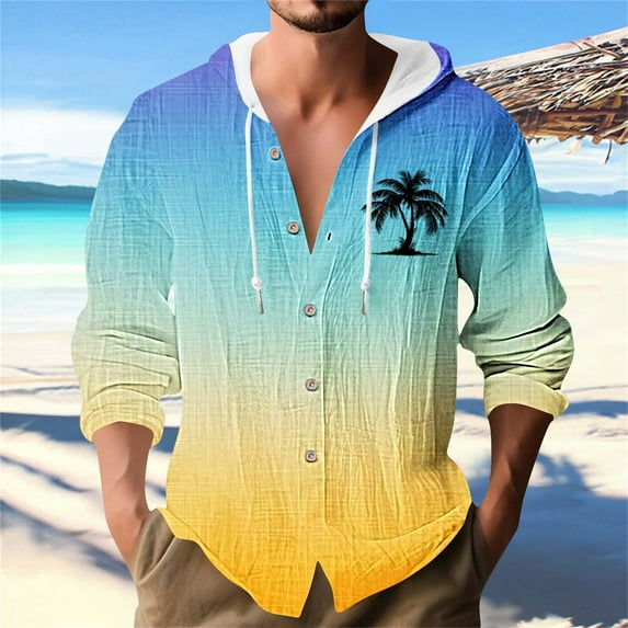 JXMVOJ Men's Summer Nylon Spandex Breathable Hoodie | Vintage Printed Casual Long Sleeve Drawstring Sweatshirt | Outdoor Daily Fashion Loose Fit Activewear