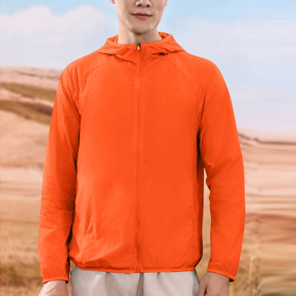 JXMVOJ Men's Summer Outdoor Sun Protection Hooded Long Sleeve Jacket, Breathable Polyester Casual Design for Daily Activities, Lightweight Packable Travel Tops