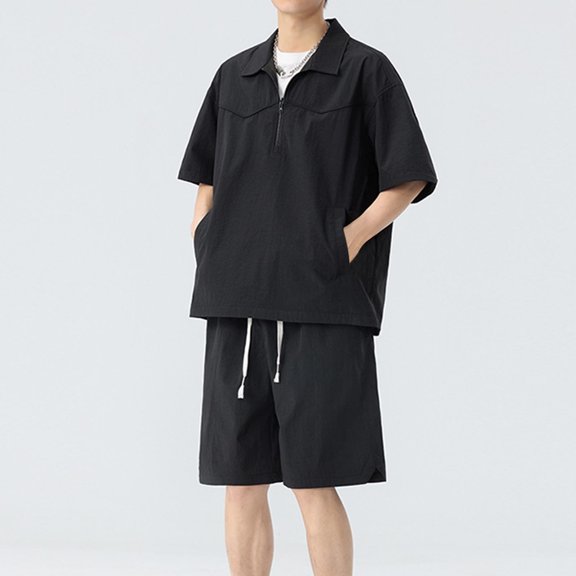 JXMVOJ Men's Summer Polyester Short Sleeve Shirt & Shorts Set | Lightweight Comfortable | Turndown Collar Stylish Design | Casual Daily Outdoor Wear | Spring/Summer Fashion for Men