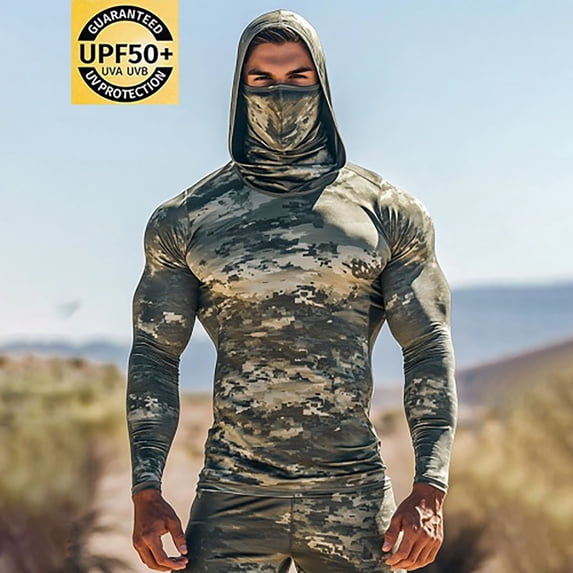 JXMVOJ Men's Summer Print Hoodies UPF 50+ Sun Protection Performance Long Sleeve T-Shirt Quick Dry Outdoor Rash Guards Cooling Lightweight Hoodies