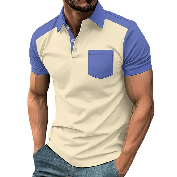 JXMVOJ Men's Summer Short Sleeve Casual Breathable Buckle Collar Color Blocked Shirt Lightweight Soft Stretchy Blend Comfortable Daily Office Date Party Travel Beach Tops