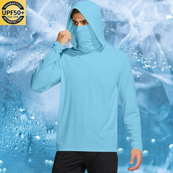 JXMVOJ Men's Sun Protection Hoodie Shirts UPF 50+ Fishing Hiking Shirt Solid Color Long Sleeve Athletic Running T Shirt Breathable and Quick Dry Hooded Blouse Summer Casual Tops