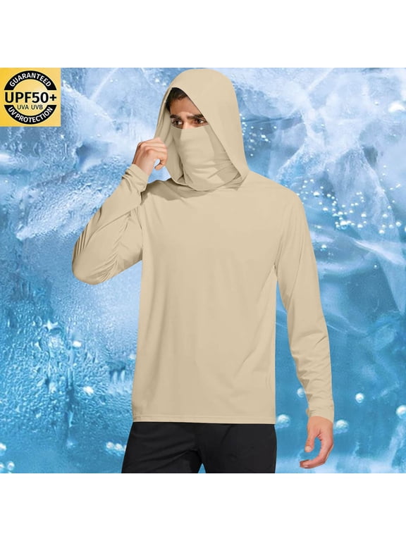 Men's Sun Protection Hoodie Shirts UPF 50+ Fishing Hiking Shirt Solid Color Long Sleeve Athletic Running T Shirt Breathable and Quick Dry Hooded Blouse Summer Casual Tops