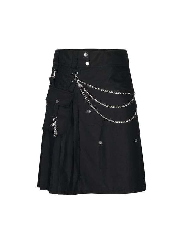 Men's Tartan Utility Kilts - Comfortable and Stylish Men Casual Solid Snap Fastener Pleated Skirt Short Skirt with Pockets