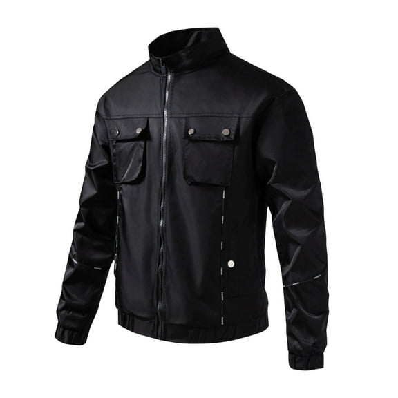 JXMVOJ Men's Washed Cotton Military Jacket Men Solid Vintage Stand-up Collar Metal Buckle Pocket Zipper Warm Jacket