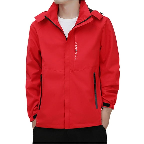 JXMVOJ Men's Waterproof Jacket Coat Mountain Windbreaker Man Solid Color Mountaineering Easy Fashion Leisure Time Hooded Interchange Jacket Loose Coat