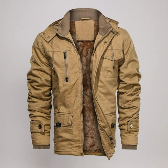 JXMVOJ Men's Winter Jacket Cotton Military Jackets Fleece Lined Thick Work Coats Warm Cargo Jackets Men Long Sleeve Zipper Solid Pockets Casual Warm Winter Outwear