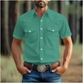 thumbnail image 1 of JXMVOJ Men's Winter Spring Fashionable Vintage Solid Color Pocket Casual Short Sleeve Turndown Collar Shirt Polyester Lightweight Soft Daily Outdoor Party Work Occasion, 1 of 6