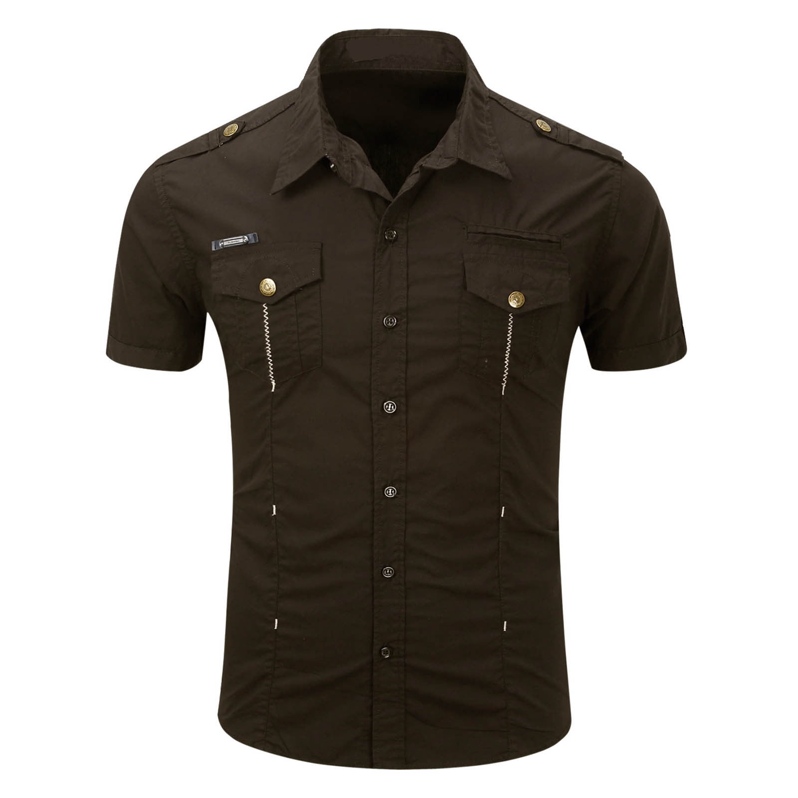 JXMVOJ Men's Workwear Short Sleeved Shirts, Casual Cotton Shirts, Lapel Collar Button-Down Shirts Military Style Shirt Summer Light Shirts Business Work Tops with Double Pockets