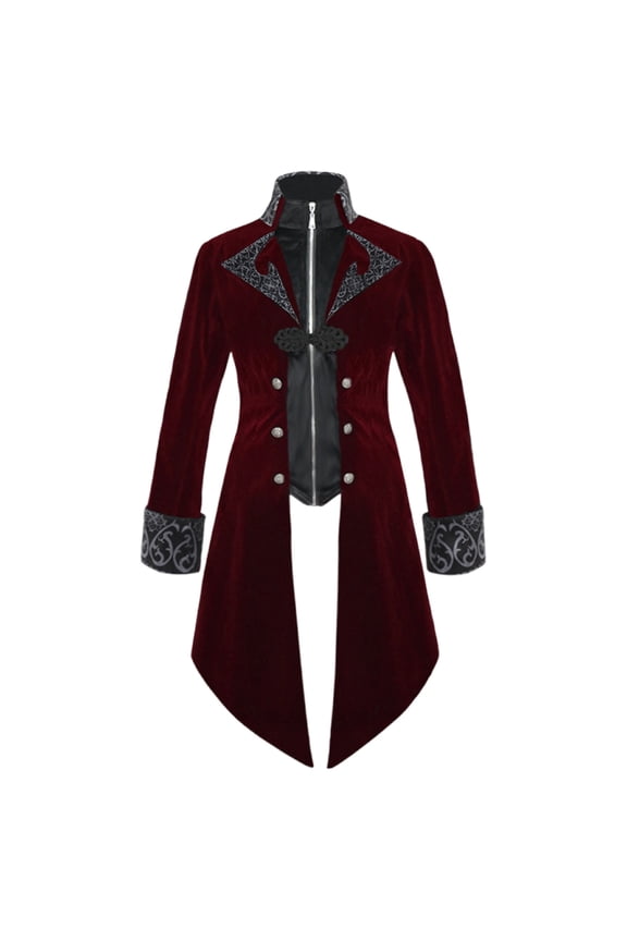 Mens Black Tailcoat Jacket Gothic Steampunk Victorian VTG Halloween Costume Long Coat