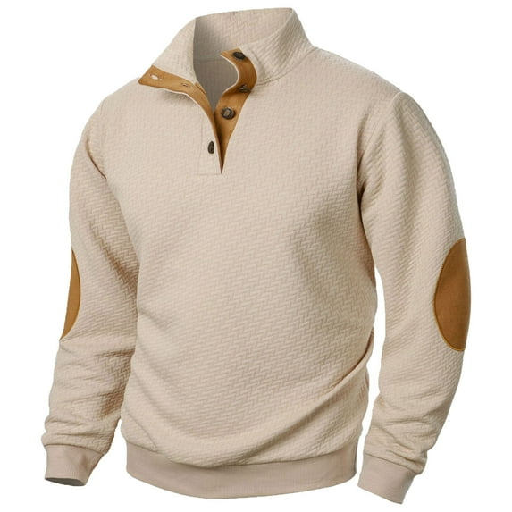 JXMVOJ Mens Button Style Solid Color Stand Collar Long Sleeves Small Squares Sweater
