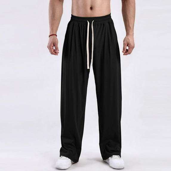 JXMVOJ Mens Casual Linen Pants Loose Fit Elastic Drawstring Waist Straight-Legs Summer Yoga Beach Long Pants