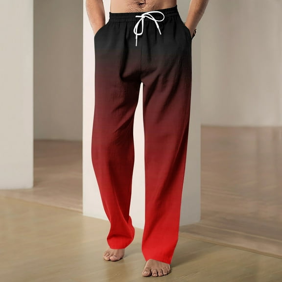 JXMVOJ Mens Casual Pants Loose Fit Elastic Drawstring Waist Straight-Legs Yoga Beach Long Pants Men's Fashion Gradient Color Casual Length Pants