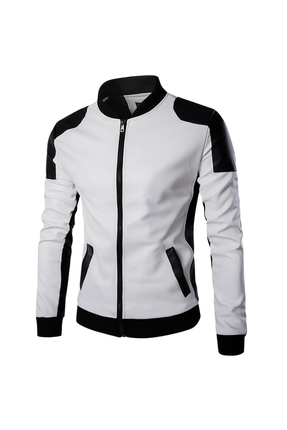 Mens Casual Stand Collar Leather Jacket Biker Motorcycle Jackets