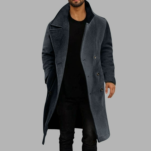 JXMVOJ Mens Double Breasted Trench Coat Casual Lapel Collar Business Winter Long Overcoats Men Casual Solid Double-breasted Turndown Windbreaker Over The Knee Coat