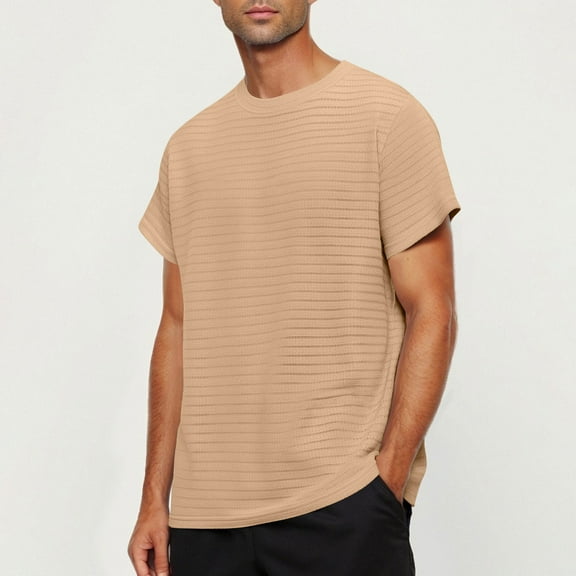 JXMVOJ Mens Knit Jacquard Short Sleeve Smart Tops Casual Loose Fit Shirts Solid Color Crew Neck Pullover Breathable Tops Soft Comfy Moisture Wicking Tee Shirt