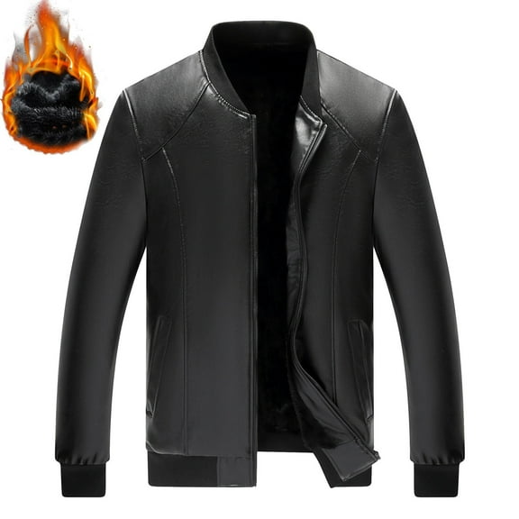JXMVOJ Mens Leather Jacket 3/4 Length Leather Coat Warm Winter Long PU Leather Jacket Lined Duster Trench Coat Men Vintage Jacket Fleecing Leather Hooded Long Sleeve Coat Fashion Casual Tops