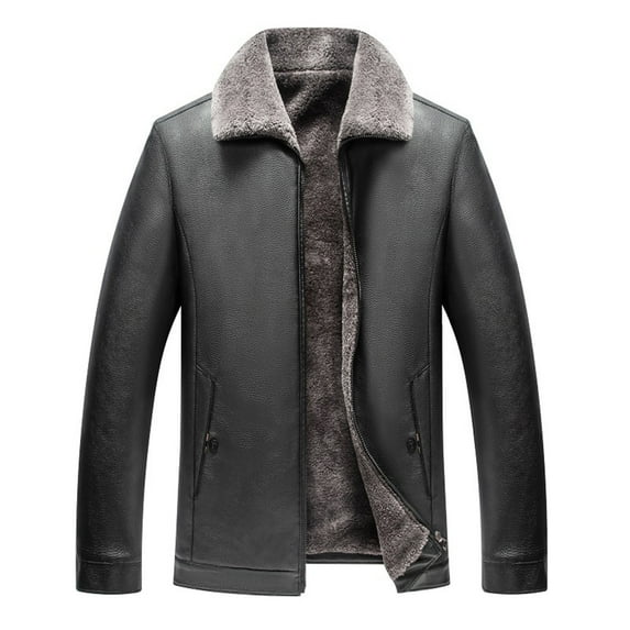 JXMVOJ Mens Leather Jacket 3/4 Length Leather Coat Warm Winter Long PU Leather Jacket Lined Duster Trench Coat Men Vintage Jacket Fleecing Leather Hooded Long Sleeve Coat Fashion Casual Tops