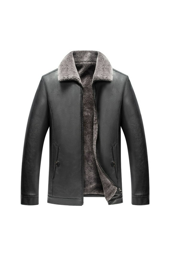 Mens Leather Jacket 3/4 Length Leather Coat Warm Winter Long PU Leather Jacket Lined Duster Trench Coat Men Vintage Jacket Fleecing Leather Hooded Long Sleeve Coat Fashion Casual Tops