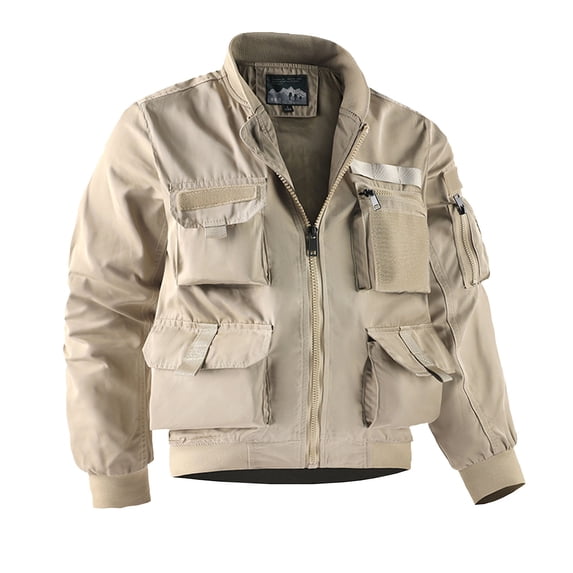 JXMVOJ Mens Lightweight Safari Jacket Casual Zip Up Jacket Windproof Work Coat with Pockets