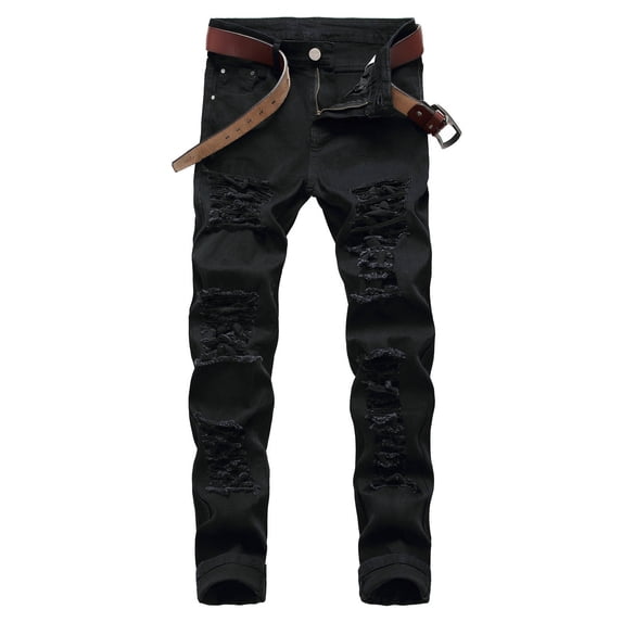 JXMVOJ Mens Ripped Jeans, Distressed Destroyed Slim Fit Straight Leg Denim Pants