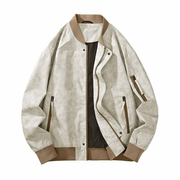 JXMVOJ Mens Varsity Jacket Casual Sleeve Baseball Letterman Bomber Jacket Coat Man Leisure Time Solid Color Pocket Zipper Retro Style Long Sleeves Loose Coat