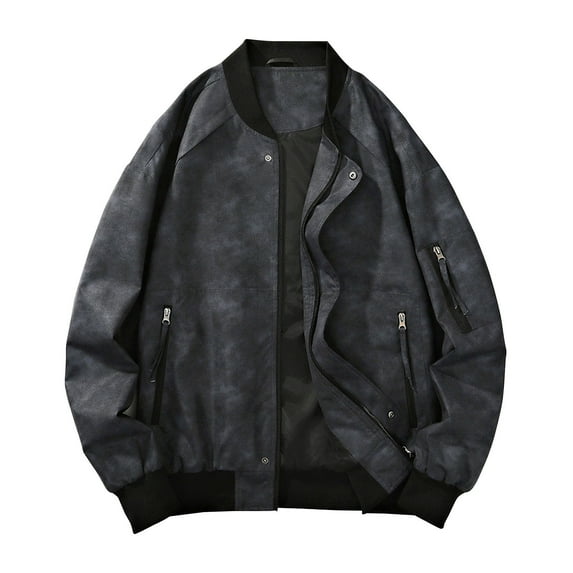 JXMVOJ Mens Varsity Jacket Casual Sleeve Baseball Letterman Bomber Jacket Coat Man Leisure Time Solid Color Pocket Zipper Retro Style Long Sleeves Loose Coat