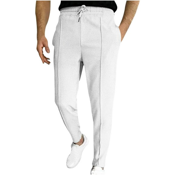 JXMVOJ Mens Waffle Drawstring Pants Elastic Waist Lightweight Trouser Casual Yoga Beach Pant Men's Trousers Slim Drawstring Slim Elastic Straight Leg Sports Casual Pants Trousers