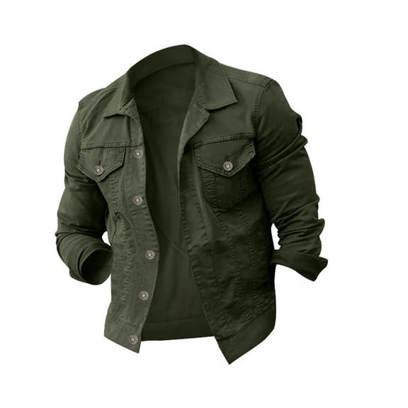 JXMVOJ Mens Washed Cotton Military Jacket Pocket Button Long Sleeve Jacket