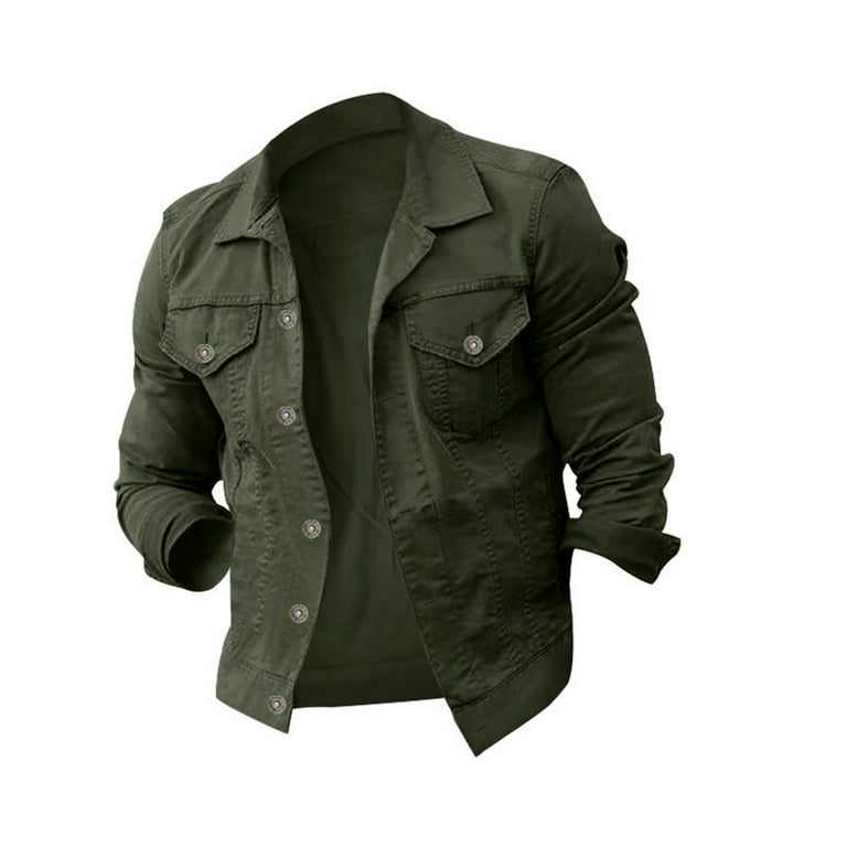 JXMVOJ Mens Washed Cotton Military Jacket Pocket Button Long