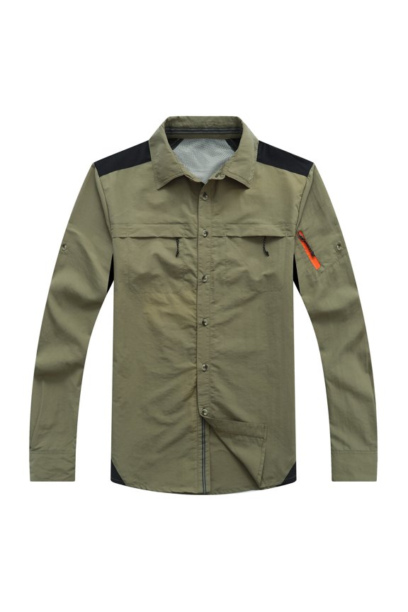 Mens Washed Cotton Military Jacket Pocket Button Long Sleeve Jacket